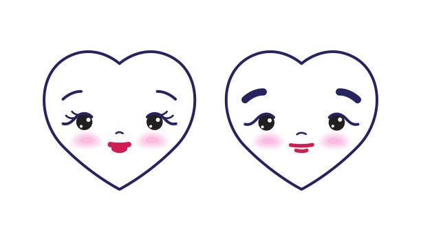 两个可爱的卡通心与男性和女性的面孔图片下载