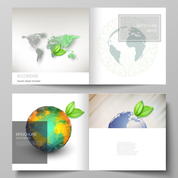 矢量布局的两个封面模板为方形设计双折宣传册、传单、封面设计、书籍设计、宣传册封面设计。拯救地球地球概念。可持续发展的全球经营理念图片下载
