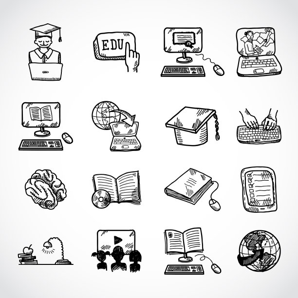 在线教育图标素描图片下载