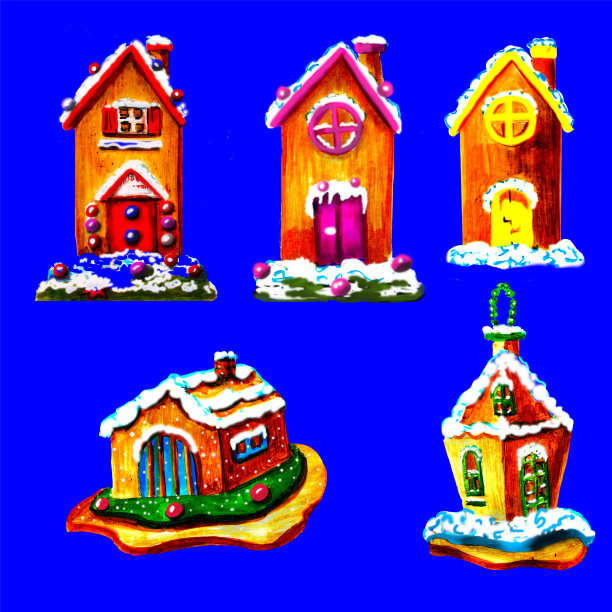 明亮的标记说明。姜饼屋。背景上的装饰元素。图片下载