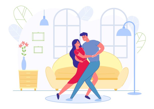 信息班纳，年轻情侣跳探戈。图片下载