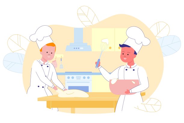 两个小男孩厨师厨师揉面团在厨房图片下载