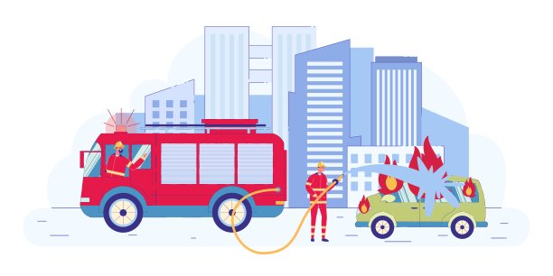 消防队员为了扑灭火焰而来到事故现场。图片下载