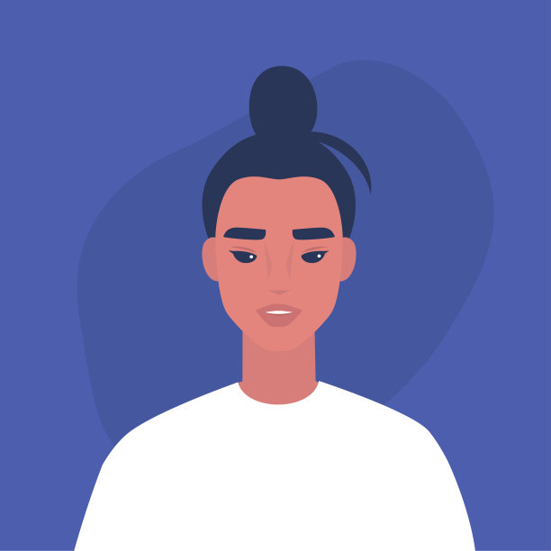 一个年轻的千禧一代亚洲男性角色的平面矢量肖像图片下载