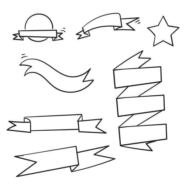 手绘彩带收集涂鸦卡通风格矢量图片下载
