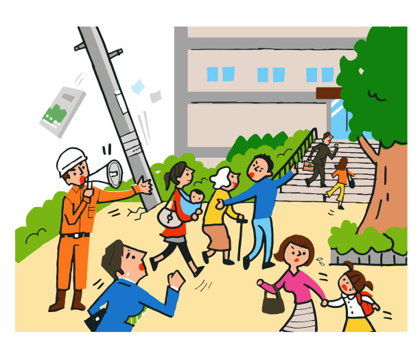 消防队员下达疏散命令，疏散因地震而逃离的人们图片下载