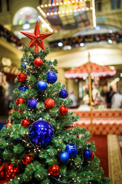 圣诞节的照片装饰与彩色的球冷杉在商店图片下载