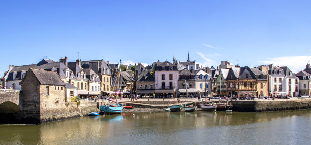 Auray Saint-Goustan区。海港全景。Morbihan。布列塔尼图片下载