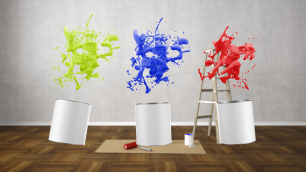 用油漆桶喷溅彩色液体图片下载
