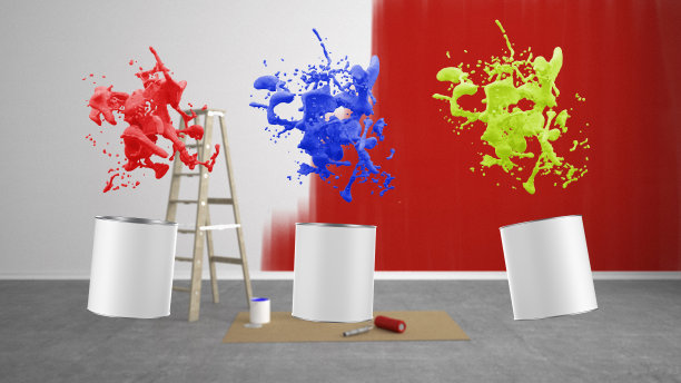 用油漆桶喷溅彩色液体图片下载