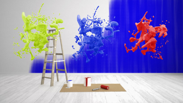 用油漆桶喷溅彩色液体图片下载