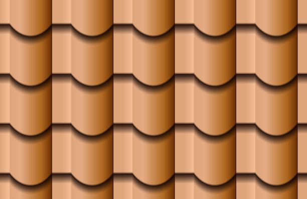 无缝纹理的陶瓷波屋顶背景。重复传统米色粘土屋顶瓦的图案图片下载