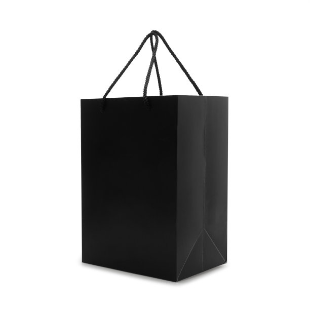 黑色纸袋与处理在侧视图孤立的白色背景与剪切路径图片下载