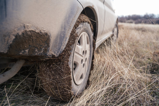 越野轮胎在肮脏的道路上。在荒野地区的公路探险。图片下载