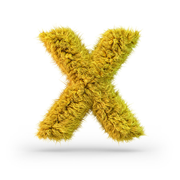 大写字母x。黄色毛茸茸的字体。3 d图片下载