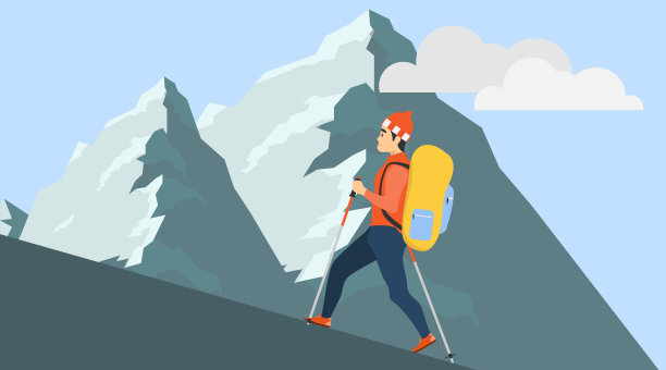 爬到顶端。一位男性登山者在爬山。通往顶峰的道路。的职业生涯。矢量插图。向量。图片下载