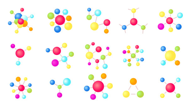 维生素3 d分子。复合维生素复杂。物质的分子。矢量图标集。颜色渐变。图片下载