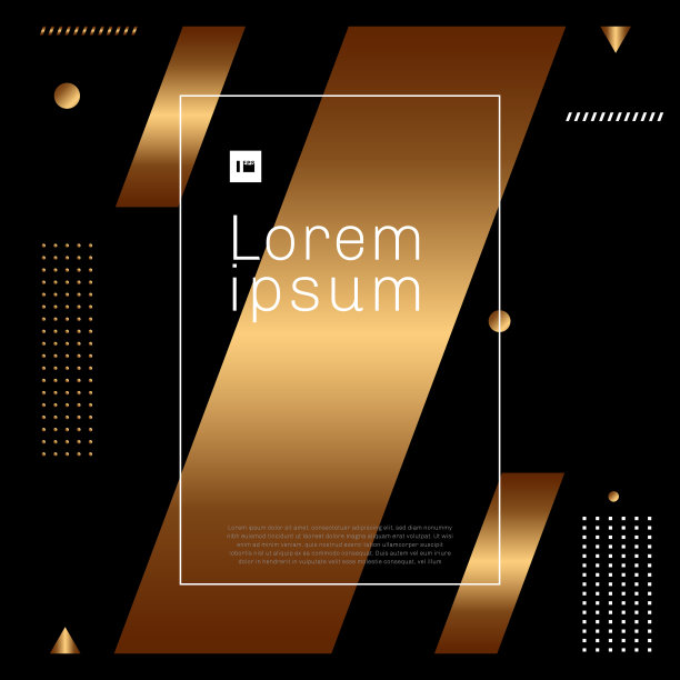 抽象现代时尚的金色和白色几何形状元素在黑色背景上的简约风格。图片下载