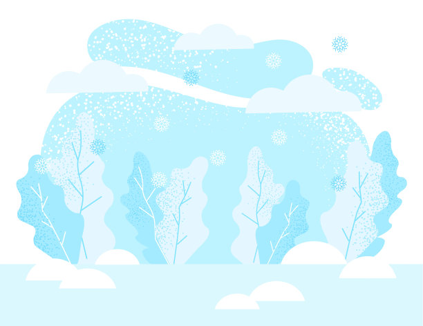 冬天的背景是冰冻的森林和降雪素材图片