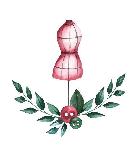 水彩复古插图的人体模型在缝纫工作室图片下载