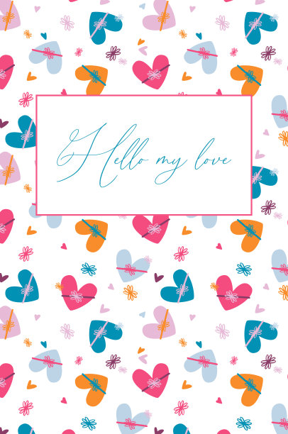 卡片模板与心形图案和特克斯你好，我的爱图片下载
