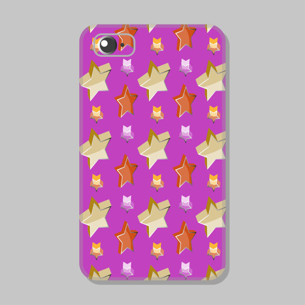 保护手机壳与小星星和大星星在丁香背景。矢量插图在时尚的调色板与几何体积形状。图片下载