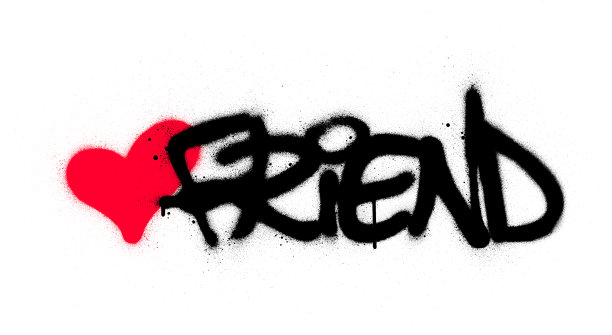 涂鸦的朋友字与红心喷在白色图片下载