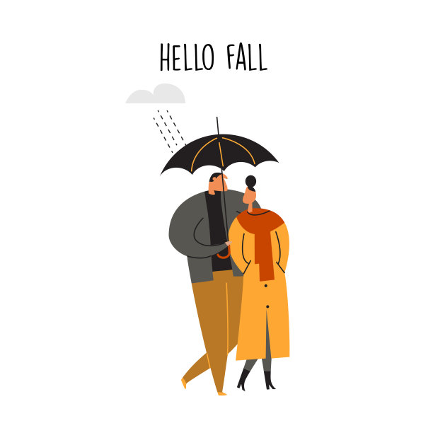 平面矢量插图的夫妇站在伞下。图片下载