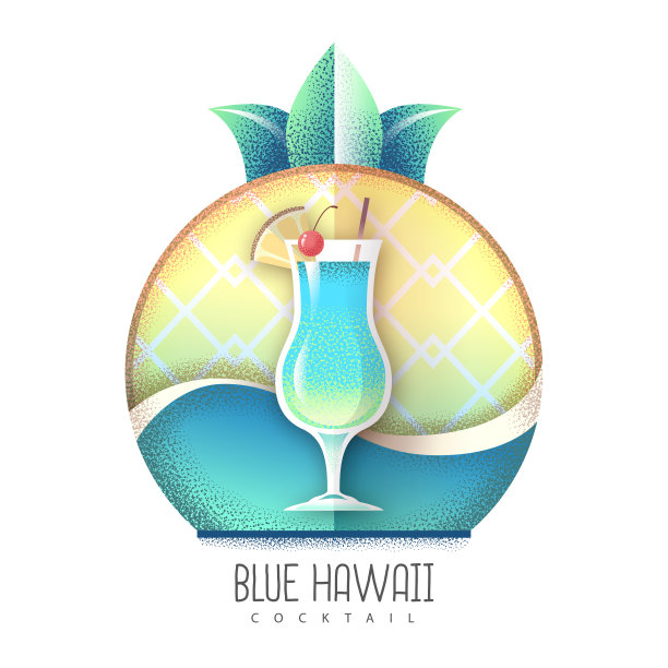 矢量插图的菠萝朗姆酒鸡尾酒图标。颗粒状纹理设计图片下载