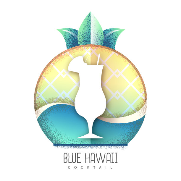 矢量插图的菠萝朗姆酒鸡尾酒图标。颗粒状纹理设计图片下载