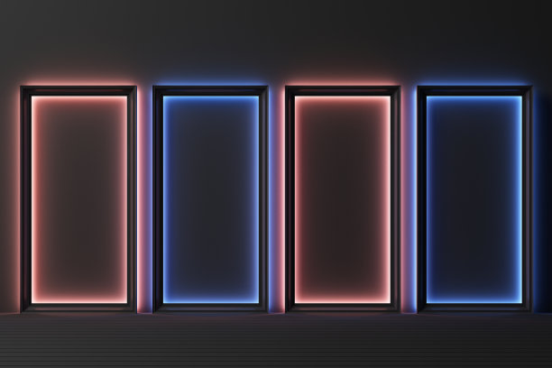 抽象几何形状蜡笔色模板简约现代风格的墙壁背景与灯光增长3d渲染图片下载