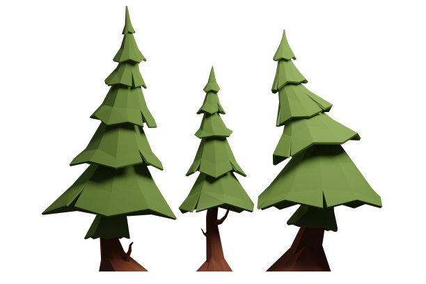 一组低聚云杉孤立在白色的背景。图片下载