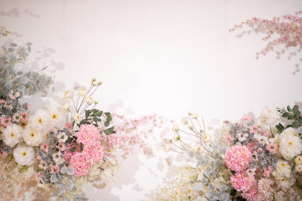 彩色美丽的花在白色的背景为婚礼图形和情人节图片下载