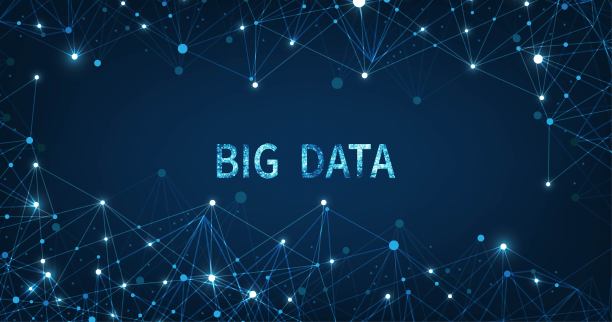 大数据低聚连接可视化概念在深蓝色背景。图片下载