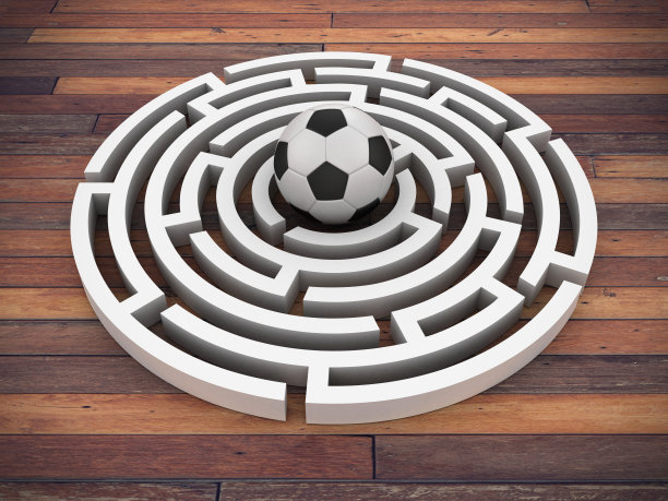 圆形迷宫与足球- 3D渲染图片下载