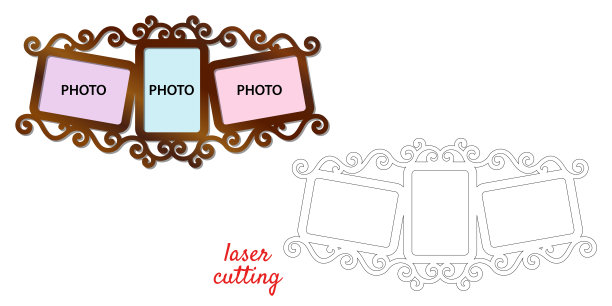 用于激光切割的照片框架。拼贴相框。模板激光切割机木材和金属。情人节或婚礼的完美礼物。图片下载