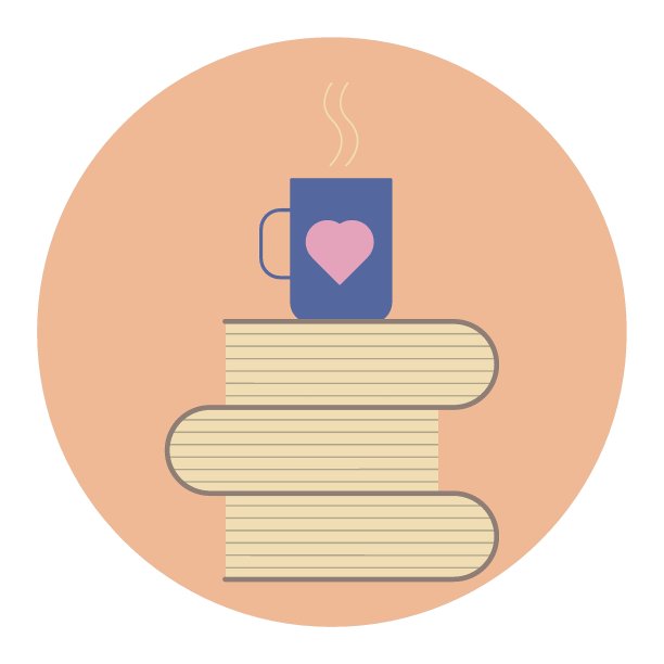 图标。一堆书，上面有杯子和心。图片下载