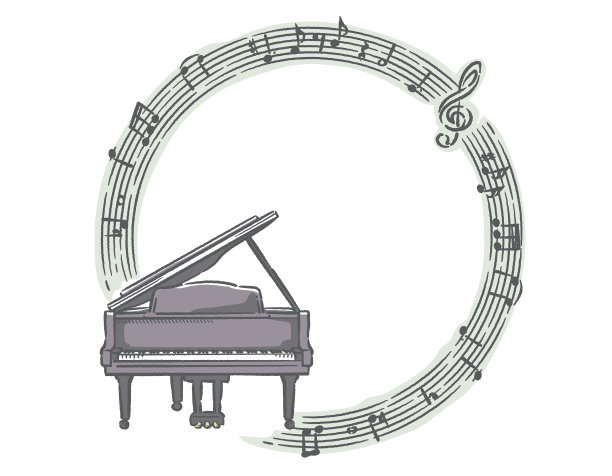 框架与钢琴和抽象的音符。图片下载