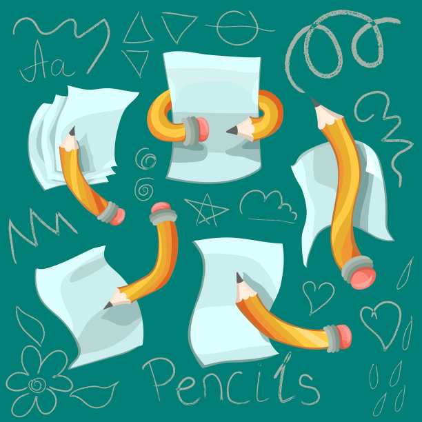 一组图标与纸和铅笔写笔记图片下载