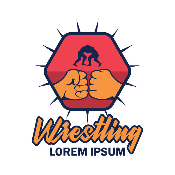 摔跤标志与文字空间为您的口号/标签线，矢量插图图片下载