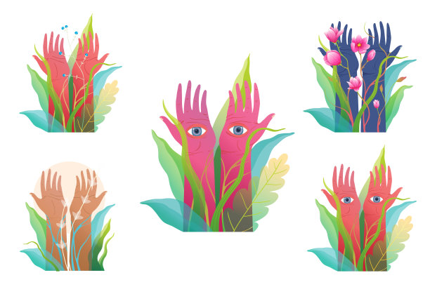 神奇的手举起眼睛在手掌，神秘的冥想和瑜伽剪辑艺术收藏。图片下载