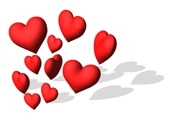在孤立的白色背景上飞行的红心。模型或模板为情人节或婚礼贺卡。气球与阴影的3D渲染插图图片下载