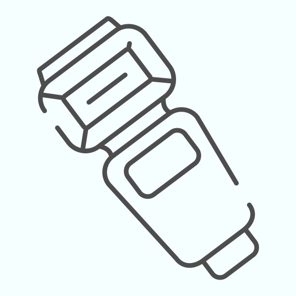 专业相机闪光细线图标。相机或手机手电筒矢量插图孤立在白色。头顶灯轮廓风格设计，专为网页和应用。Eps 10。图片下载