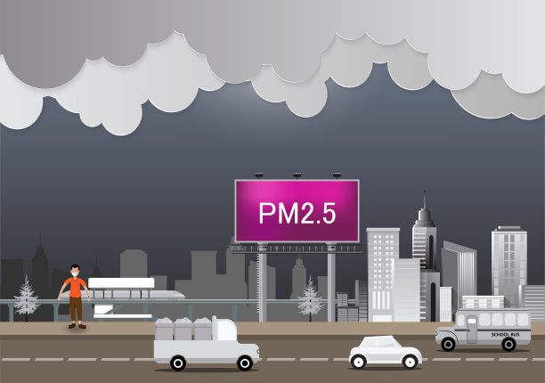 病人在雾霾中行走。细尘、空气污染、工业烟雾、污染物气体排放、PM2.5。矢量插图。图片下载