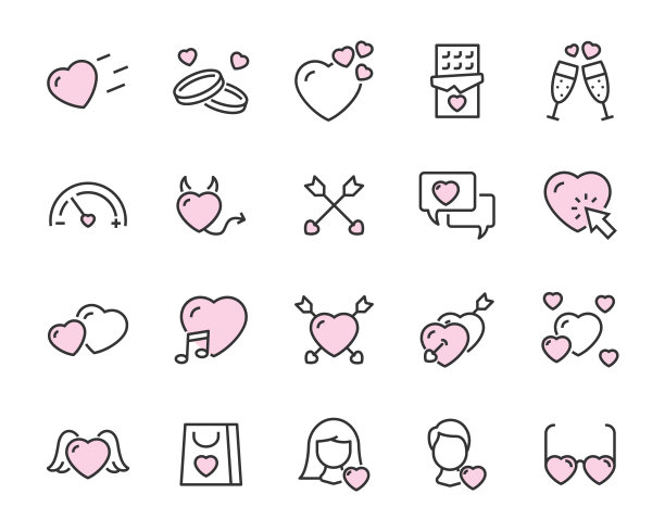 一组心形图标，爱，浪漫，关系图片下载