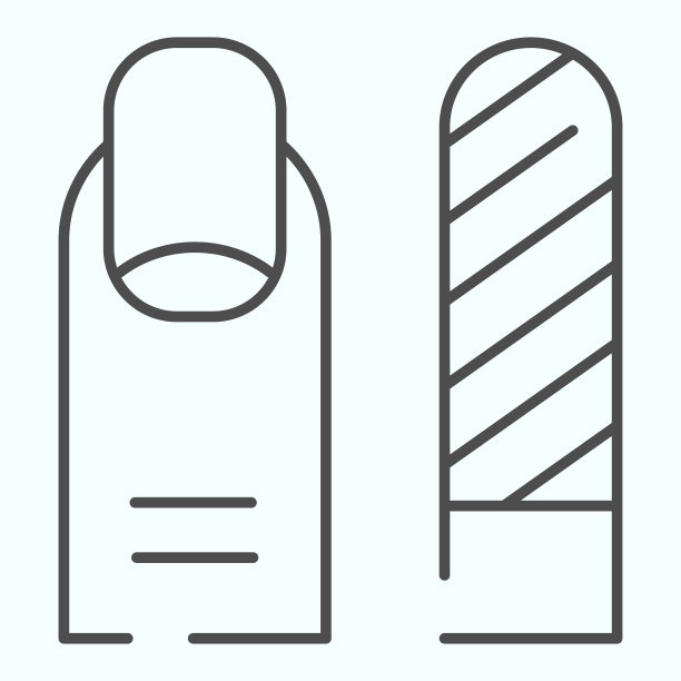 美甲细线图标。修剪指甲矢量插图孤立在白色。一款手指和指甲轮廓的样式设计，专为网页和应用设计。Eps 10。图片下载