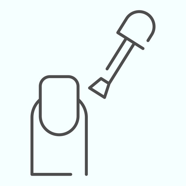 美甲细线图标。修指甲用画笔矢量插图孤立在白色上的手指。指甲油轮廓风格设计，专为网页和应用设计。Eps 10。图片下载