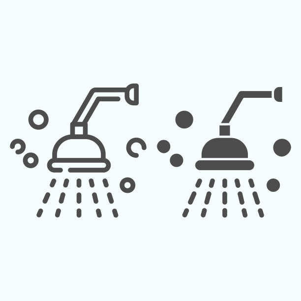 淋浴线和固体图标。浴室淋浴矢量插图孤立在白色。淋浴喷头轮廓风格设计，专为网页和应用程序。Eps 10。图片下载