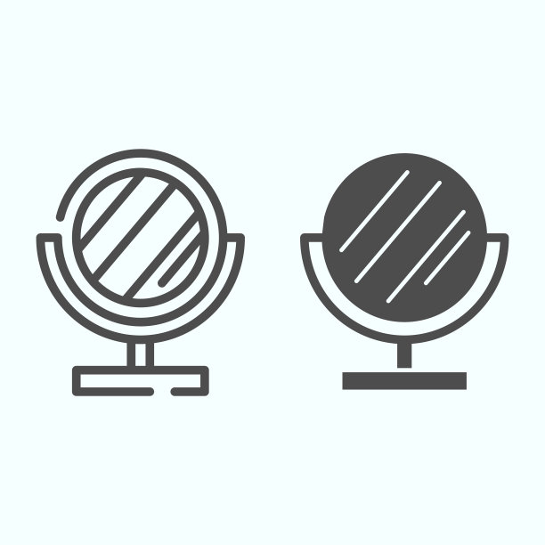 镜像线和固体图标。小站镜矢量插图孤立在白色。圆妆镜轮廓风格设计，专为网页和应用设计。Eps 10。图片下载