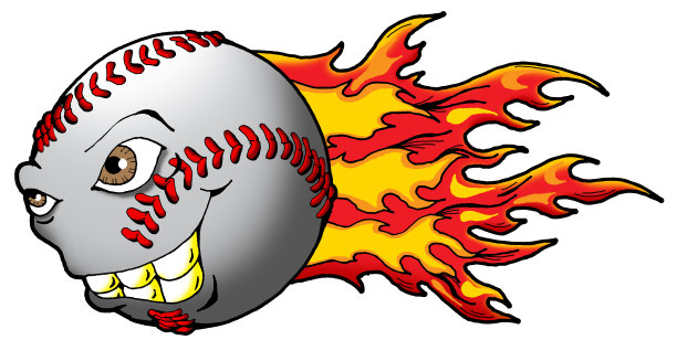 怪物棒球在火卡通插图在全彩图片下载